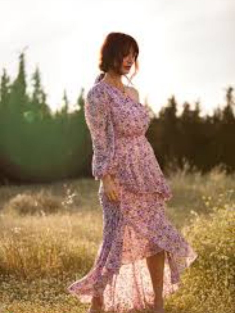 SHEIN One Shoulder Ruffle Hem Dress Pink Purple Floral Maxi Dress sz L - Picture 2 of 11